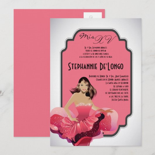 5x7 Glamor Girl Quinceanera Birthday Uitnodiging (Voorkant / Achterkant)