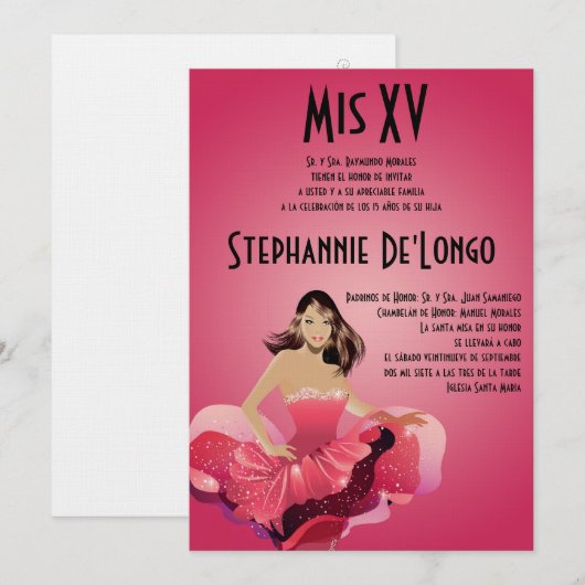 5x7 Glamor Girl Quinceanera Birthday Uitnodiging (Voorkant / Achterkant)