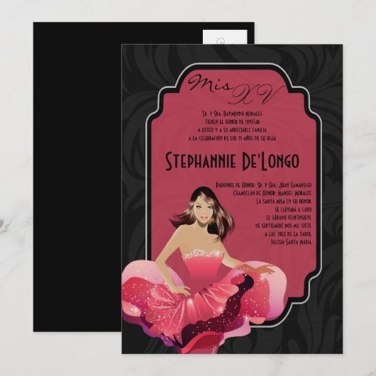 5x7 Glamor Girl Quinceanera Birthday Uitnodiging (Voorkant / Achterkant)