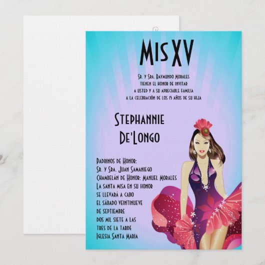 5x7 Glamor Girl Quinceanera Birthday Uitnodiging (Voorkant / Achterkant)
