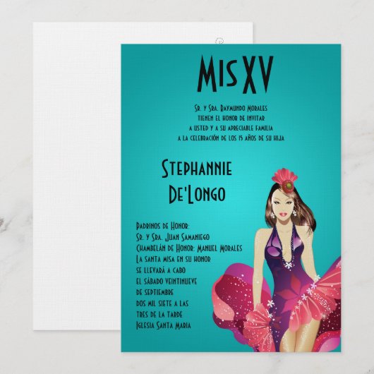 5x7 Glamor Girl Quinceanera Birthday Uitnodiging (Voorkant / Achterkant)