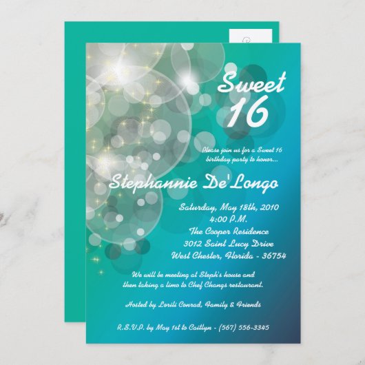 5x7 Glimmer van Glitz de Zoete Uitnodiging van 16 (Voorkant / Achterkant)