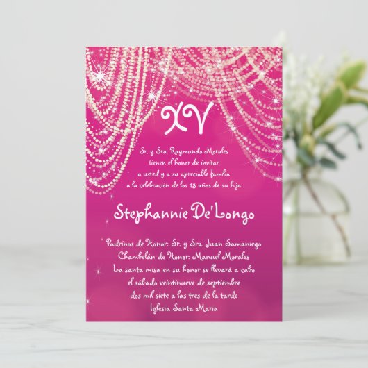 5x7 Glitz Glimmer Quinceanera Birthday Uitnodiging (Staand voorkant)