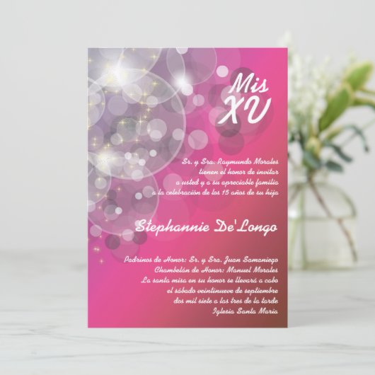 5x7 Glitz Glimmer Quinceanera Birthday Uitnodiging (Staand voorkant)