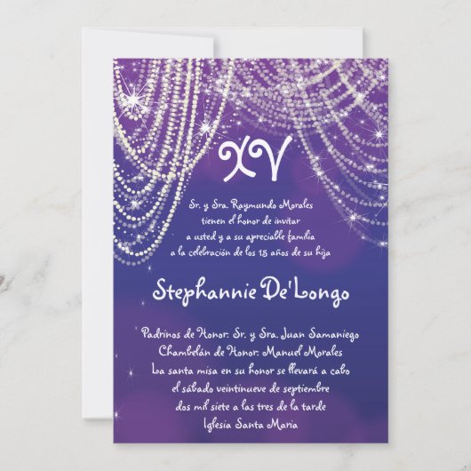 5x7 Glitz Glimmer Quinceanera Birthday Uitnodiging (Voorkant)