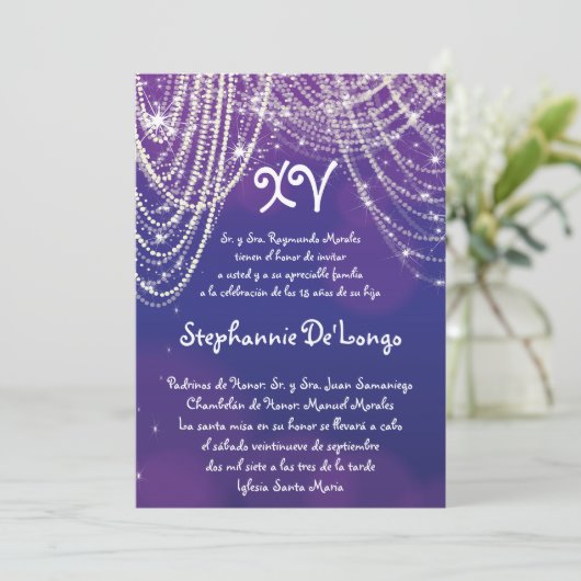 5x7 Glitz Glimmer Quinceanera Birthday Uitnodiging (Staand voorkant)