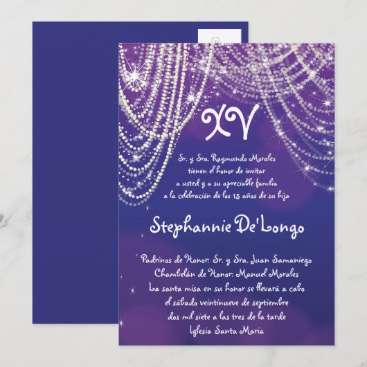 5x7 Glitz Glimmer Quinceanera Birthday Uitnodiging (Voorkant / Achterkant)