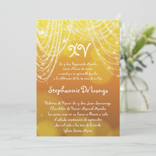 5x7 Glitz Glimmer Quinceanera Verjaardag Uitnodigi Kaart (Staand voorkant)