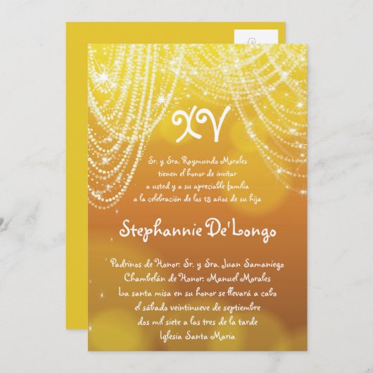 5x7 Glitz Glimmer Quinceanera Verjaardag Uitnodigi Kaart (Voorkant / Achterkant)