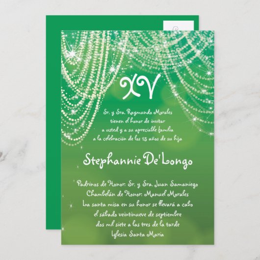 5x7 Glitz Glimmer Quinceanera Verjaardag Uitnodigi Kaart (Voorkant / Achterkant)