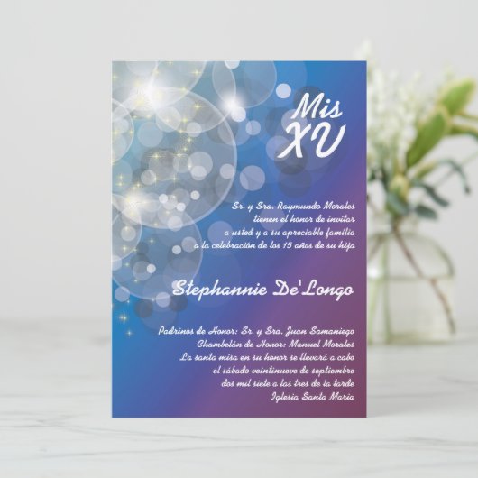5x7 Glitz Glimmer Quinceanera Verjaardag Uitnodigi Kaart (Staand voorkant)