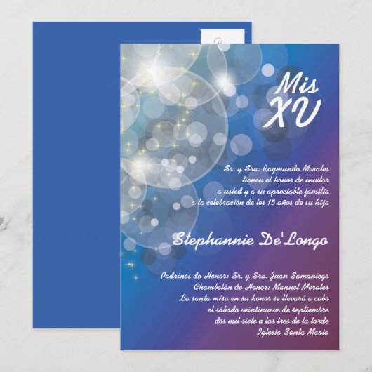 5x7 Glitz Glimmer Quinceanera Verjaardag Uitnodigi Kaart (Voorkant / Achterkant)