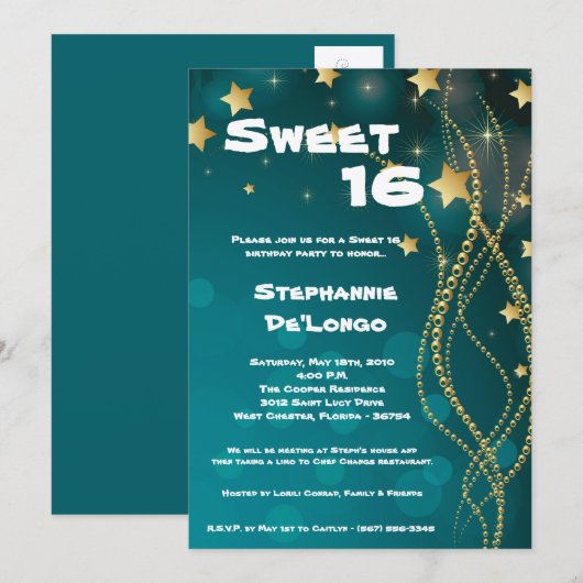 5x7 Glitz Glitter Sweet 16 Verjaardag Uitnodiging (Voorkant / Achterkant)