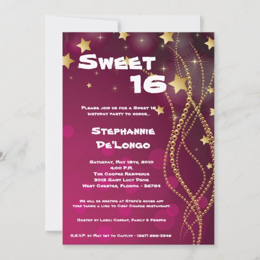 5x7 Glitz Glitter Sweet 16 Verjaardag Uitnodiging (Voorkant)