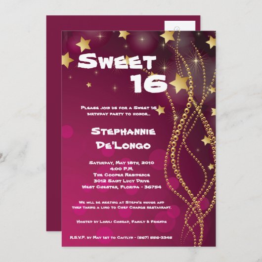5x7 Glitz Glitter Sweet 16 Verjaardag Uitnodiging (Voorkant / Achterkant)