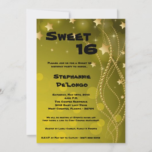 5x7 Glitz Glitter Sweet 16 Verjaardag Uitnodiging (Voorkant)