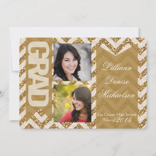 5x7 Gold Glitter Chevron Strip Senior Aankondiging (Voorkant)