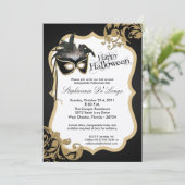 5x7 Gold Masquerade Mask Halloween Invitation Kaart (Staand voorkant)