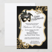 5x7 Gold Masquerade Mask Halloween Invitation Kaart (Voorkant / Achterkant)