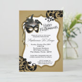 5x7 Gold Masquerade Mask Halloween Uitnodiging (Staand voorkant)