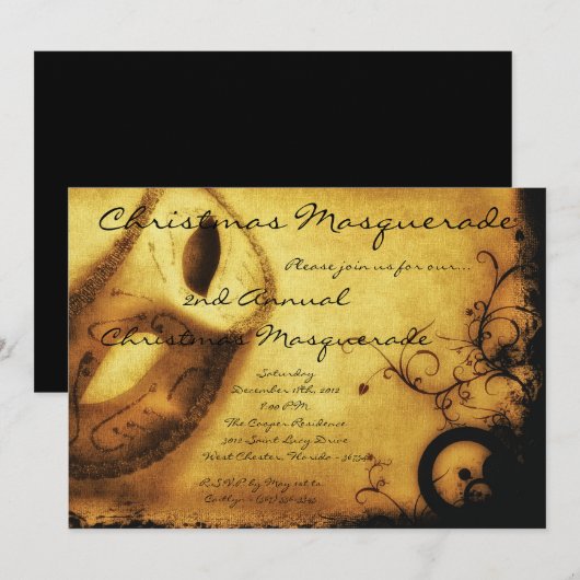5x7 Gold Masquerade met Kerstmis XMAS-uitnodiging Kaart (Voorkant / Achterkant)
