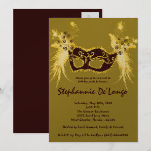5x7 Gold Masquerade Sweet 16 Verjaardag Uitnodigin Kaart