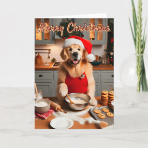 5x7 Golden Retriever Het bakken van kerstkoekjes Feestdagen Kaart