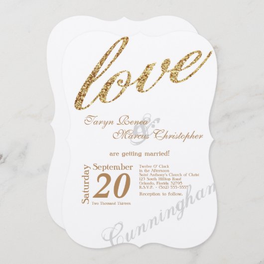 5x7 Goud Folie Glitter Bruiloft Uitnodiging (Voorkant / Achterkant)