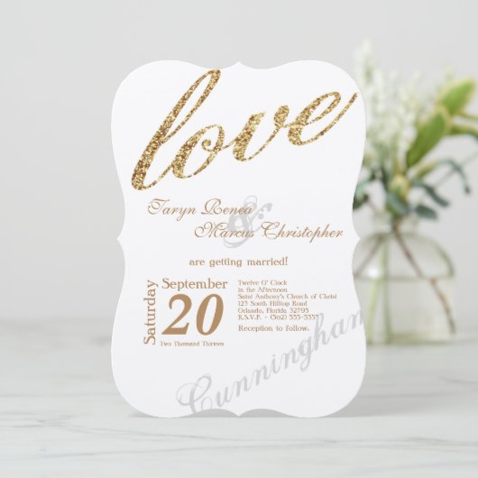 5x7 Goud Folie Glitter Bruiloft Uitnodiging (Staand voorkant)