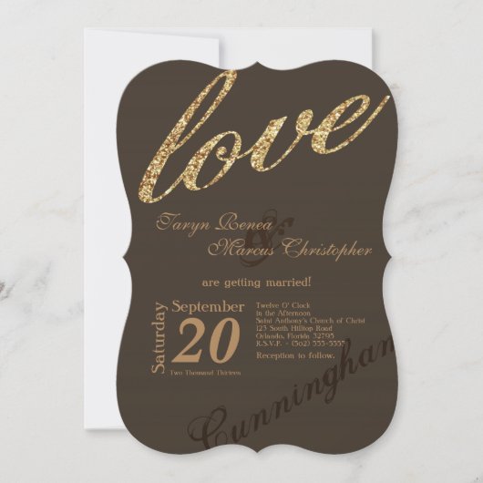 5x7 Gouden folie Glitter Liefde Bruiloft Uitnodigi Kaart (Voorkant)
