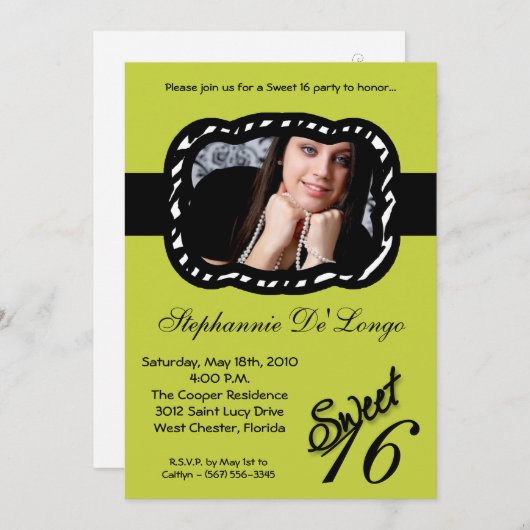 5x7 Green Band PHOTO Sweet 16 Birthday Invite Kaart (Voorkant / Achterkant)