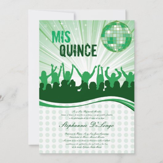 5x7 Green Dance Party Quinceanera Uitnodiging (Voorkant)