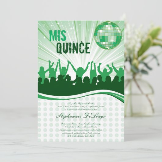 5x7 Green Dance Party Quinceanera Uitnodiging (Staand voorkant)