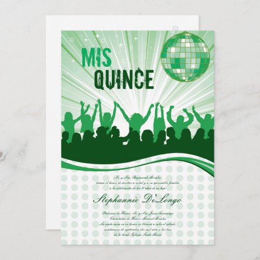 5x7 Green Dance Party Quinceanera Uitnodiging (Voorkant / Achterkant)