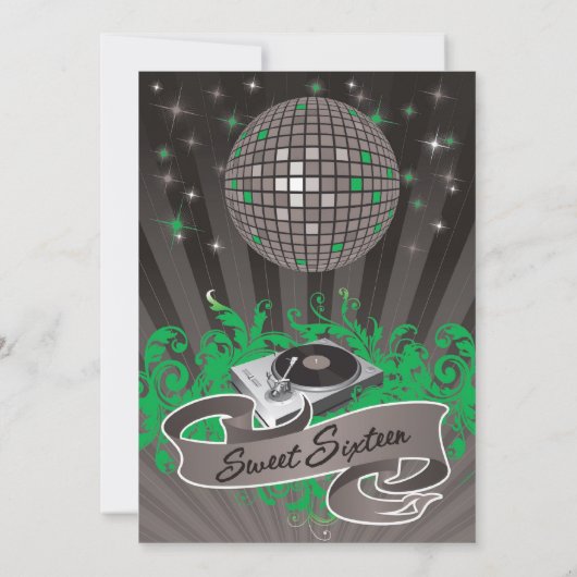 5x7 Green DJ Spin Platenspeler 16 Verjaardag Uitno Kaart (Achterkant)