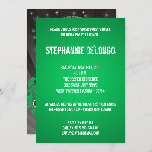 5x7 Green DJ Spin Platenspeler 16 Verjaardag Uitno Kaart (Voorkant / Achterkant)