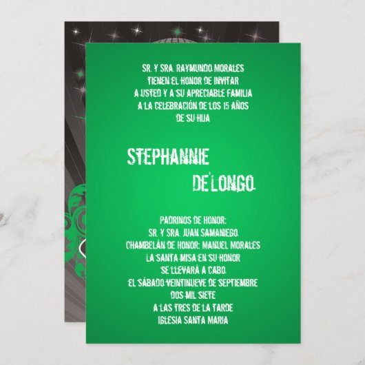 5x7 Green DJ Spin Platenspeler Quinceanera Uitnodi Kaart (Voorkant / Achterkant)