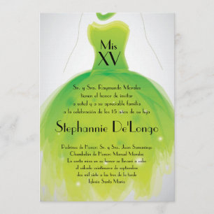 5x7 Green Dress Quinceanera Birthday Uitnodiging