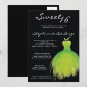 5x7 Green Dress Sweet 16 Birthday Invitation Kaart (Voorkant / Achterkant)