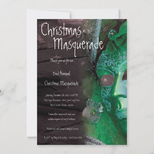 5x7 Green Masquerade Kerstmis XMAS-uitnodiging Kaart (Voorkant)