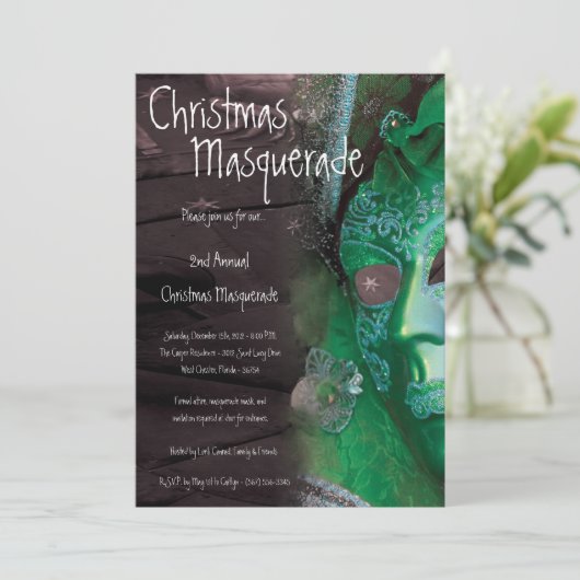 5x7 Green Masquerade Kerstmis XMAS-uitnodiging Kaart (Staand voorkant)