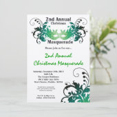 5x7 Green Masquerade Kerstmis XMAS-uitnodiging Kaart (Staand voorkant)