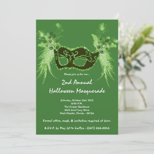 5x7 Green Masquerade Kerstmis XMAS-uitnodiging Kaart (Staand voorkant)