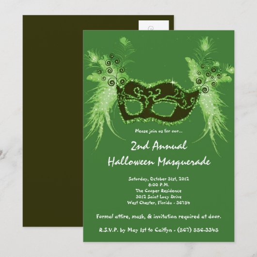 5x7 Green Masquerade Kerstmis XMAS-uitnodiging Kaart (Voorkant / Achterkant)