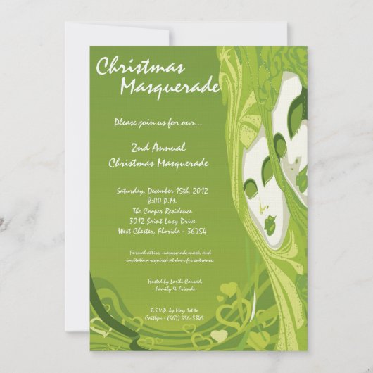 5x7 Green Masquerade Kerstmis XMAS-uitnodiging Kaart (Voorkant)
