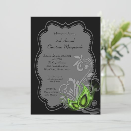5x7 Green Masquerade Kerstmis XMAS-uitnodiging Kaart (Staand voorkant)