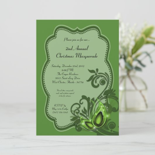 5x7 Green Masquerade Kerstmis XMAS-uitnodiging Kaart (Staand voorkant)