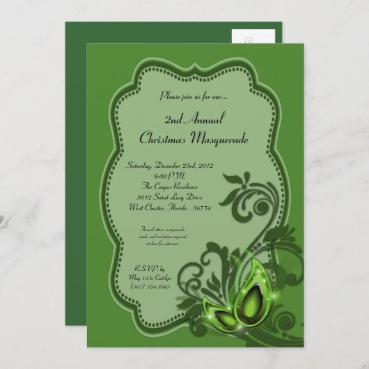 5x7 Green Masquerade Kerstmis XMAS-uitnodiging Kaart (Voorkant / Achterkant)