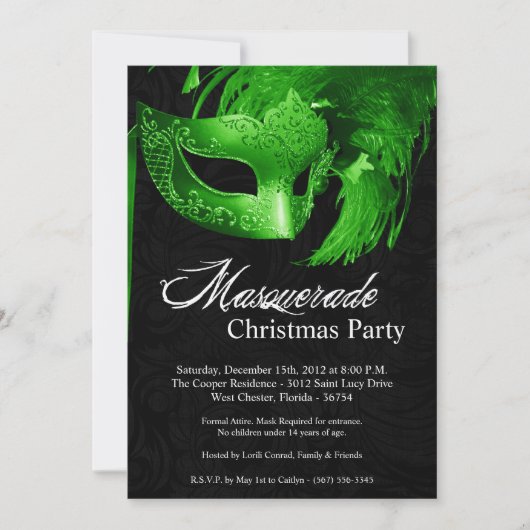 5x7 Green Masquerade Kerstmis XMAS-uitnodiging Kaart (Voorkant)