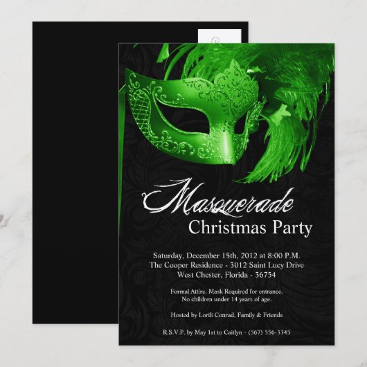 5x7 Green Masquerade Kerstmis XMAS-uitnodiging Kaart (Voorkant / Achterkant)